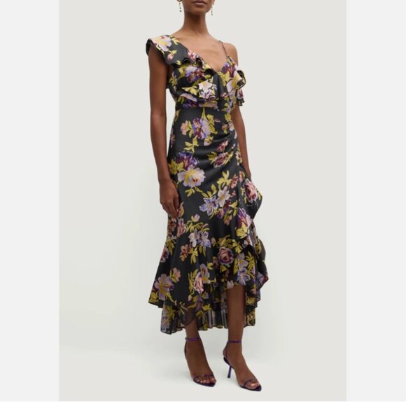 Cinq à Sept Nara One-Shoulder Ruffled Floral Midi-Dress - Picture 1 of 5